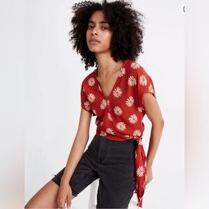 Madewell Red Floral Wrap Blouse